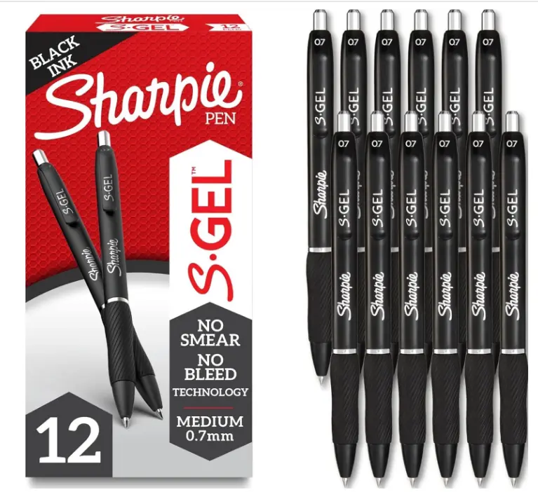 Sharpie S-Gel Gel Pens, Black Barrel, Medium Point (0.7mm), Black Gel Ink, 12 Count - Home, Office, School, Journaling, Writing, Note-Taking, Teacher Supplies