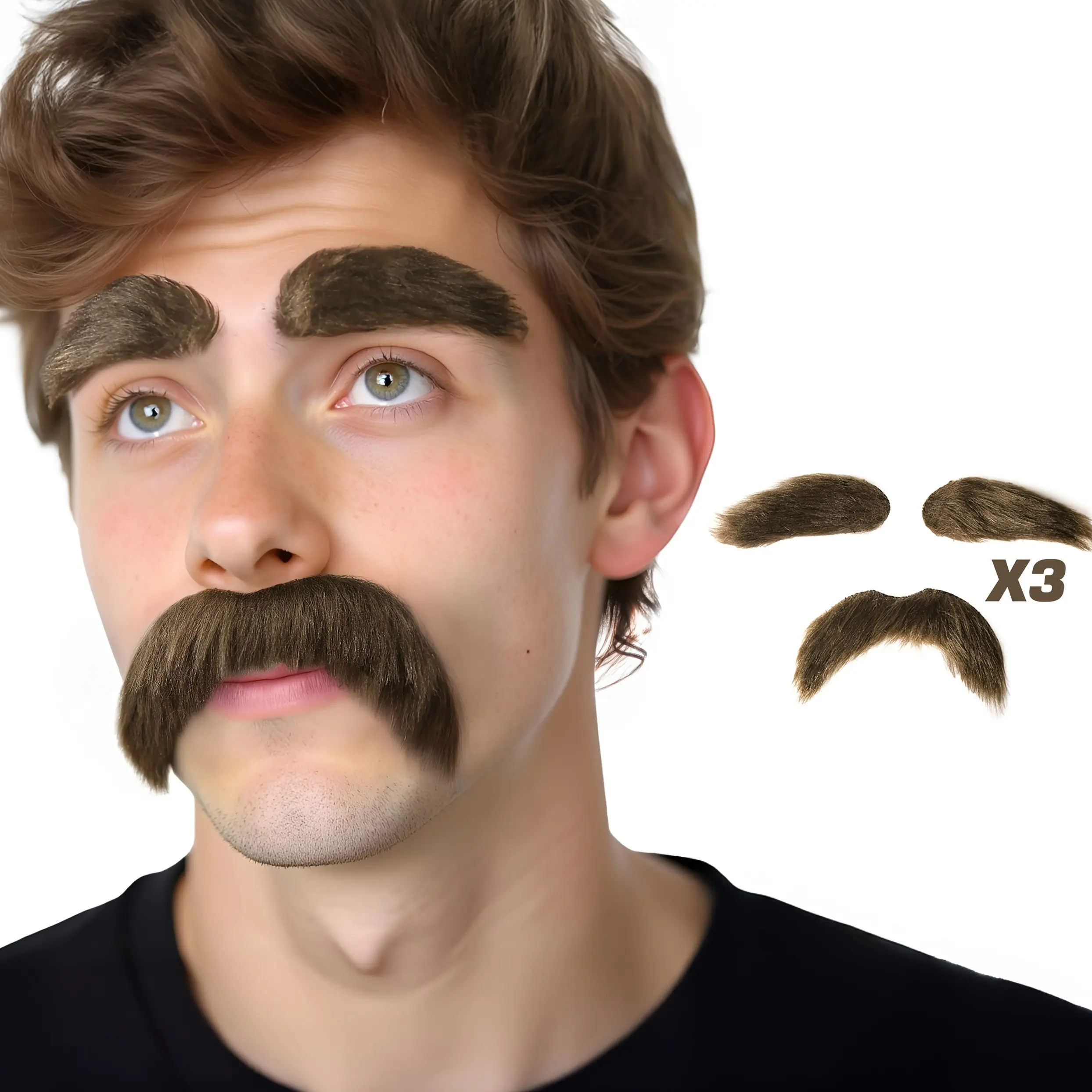 A Set of Fake Beard And Eyebrow Sticker Set, Reusable, Self-Adhesive, Halloween Party Makeup Disguise, Cosplay Props, Gift for Adult Men And Women, Universal Brown Fake Beard