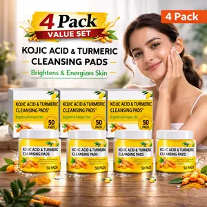 4 Pack-Turmeric Kojic Acid Vitamin C Exfoliating Pads - 50 Count for Oil Control, Hydration & Dullness Reduction - Face & Body Cleansing Pads