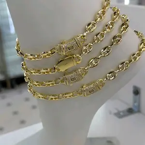 6mm Anklet Pig Gold Plated Chain with Cubic Zirconia Stones for Women's Fashion Jewelry