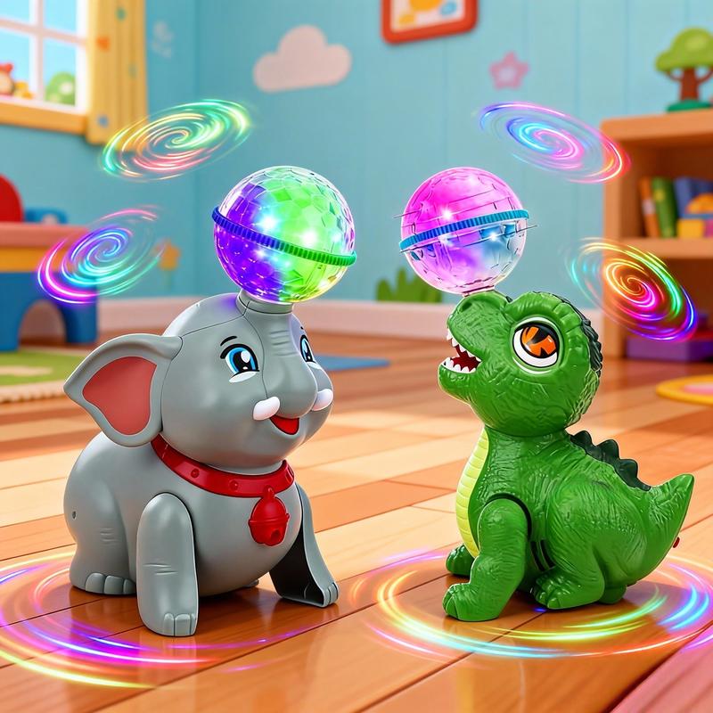 5pcs Electric Elephant Toys with Lights Music and Rotating Ball, Dancing Crawling Interactive Baby Learning Toy, Party Gift