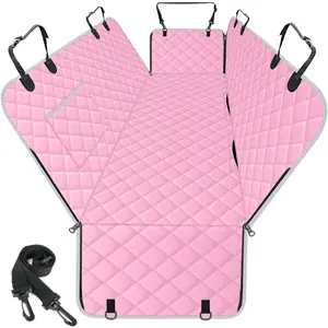 Waterproof Dog Car Seat Cover for Back Seat - Durable, Scratch Proof Pet Hammock with Nonslip Design & Storage Pockets, Fits Cars, SUVs, Trucks - S, Pink/Grey