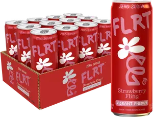 FLRT Energy, Strawberry Fling, Clean Energy, Energy Drink, 12 Fl Oz (Pack of 12)