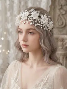 Baroque Vintage Handmade Pearl Crystal Flower Hairband, Bride Wedding Bridesmaid Accessory, Elegant Party Evening Crown Headpiece, Jasmine Princess Crown, Rapunzel Crown