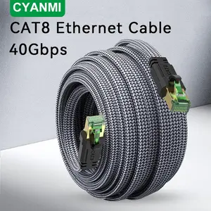 CYANMI Cat 8 Ethernet Cable, Nylon Braided High Speed Heavy Duty Network LAN Patch Cord, 40Gbps 2000Mhz SFTP RJ45 Flat Internet Cable Shielded in Wall, Indoor&Outdoor for Modem/Router/Gaming/PC