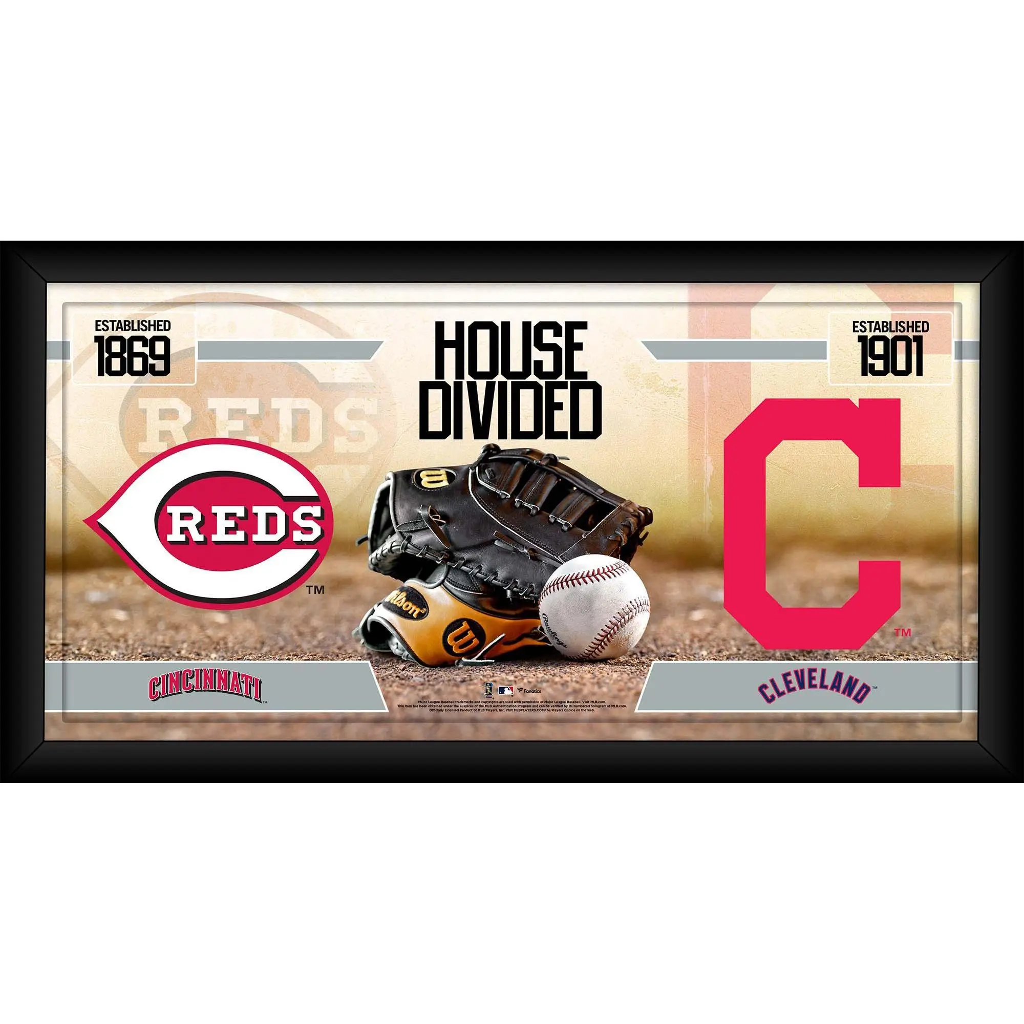 Cincinnati Reds vs. Cleveland Indians Framed 10" x 20" House Divided Baseball Collage - MLB Memorabilia