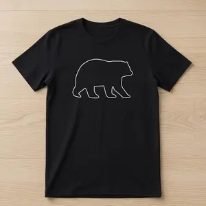 Wandering Bear T-Shirt - 100% Cotton Premium Quality, Comfortable & Breathable Short Sleeve, Minimalist Aesthetic Line Art Graphic Tee, High-Quality Essential Black Top