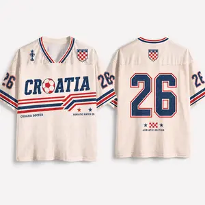Retro Croatia-Inspired V-Neck Jersey with Custom Number, Breathable Mesh Sportswear for Game Day Fan Outfits, S