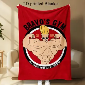 Johnny Bravo Gym Throw 2D printed Blanket, Funny Cartoon Muscle Man Design, Soft & Warm Fleece Material, Perfect Gift for Men & Fans.Thin Blanket Dream Workshop