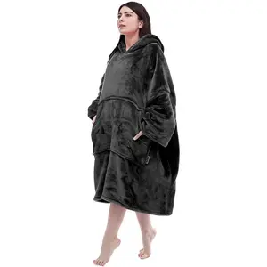 ®|Oversized Wearable Blanket Hoodie, Ultra Soft Flannel Sweatshirt Blanket with Kangaroo Pocket, One Size Fits All
