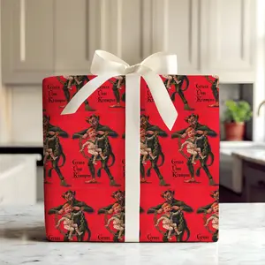 Old World Krampus Gift Wrap Paper, European Folklore Christmas Wrapping, Creepy Holiday Paper with Classic Art Style
