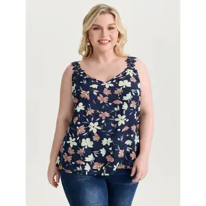BLOOMCHIC Women's Plus Size Sleeveless Floral Patchwork Lace-Strap Tank Top - Smooth Spandex Fabric Clothes, Flattering Fit [1x-6x] Womenswear 2026 Summer Vibes