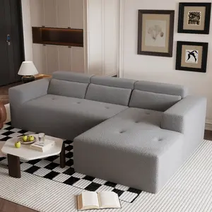 109-inch modern modular sectional sofa, teddy fabric L-shaped couch, 3-seater couch, modern upholstered couch with chaise and pillows for living room apartment