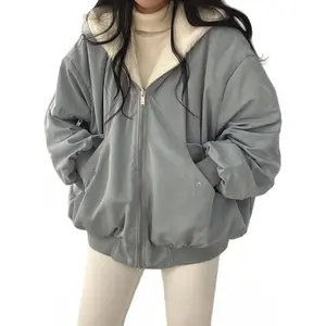 Womens Winter Coats Hooded Fleece Puffer Reversible Long Sleeve Oversized Full Zipper Warm Jackets