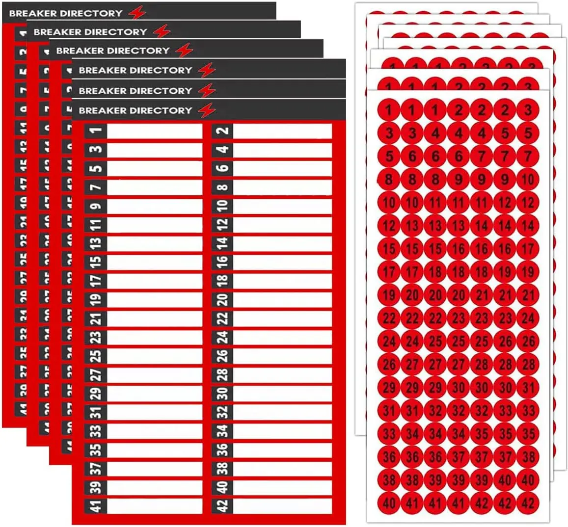 Breaker Panel Labels,11 Pcs Circuit Breaker Label Electrical Panel Labels Breaker Box Stickers,Adhesive Electrical Electric Box Sticker Number Breaker Panel Label for Door Electrical Box (Red)