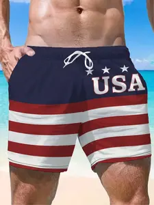 Men's Fashion Geometric Pattern Shorts, Polyester Fiber, Summer Wear, Sporty Style, Fitted Short Pants, All over Print, Lightweight Shorts, Casual Sports Shorts, Casual Athletic Shorts
