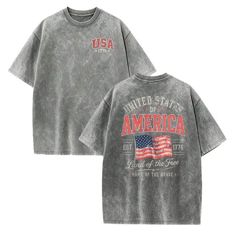 Men's 100% Cotton Classic Crew Neck Ribbed Knit Basic T-Shirt - Vintage Patriotic Graphic Top, Lightweight Soft, 4th of July Casual Mens Clothing, All Seasons Cool Gifts for Guys