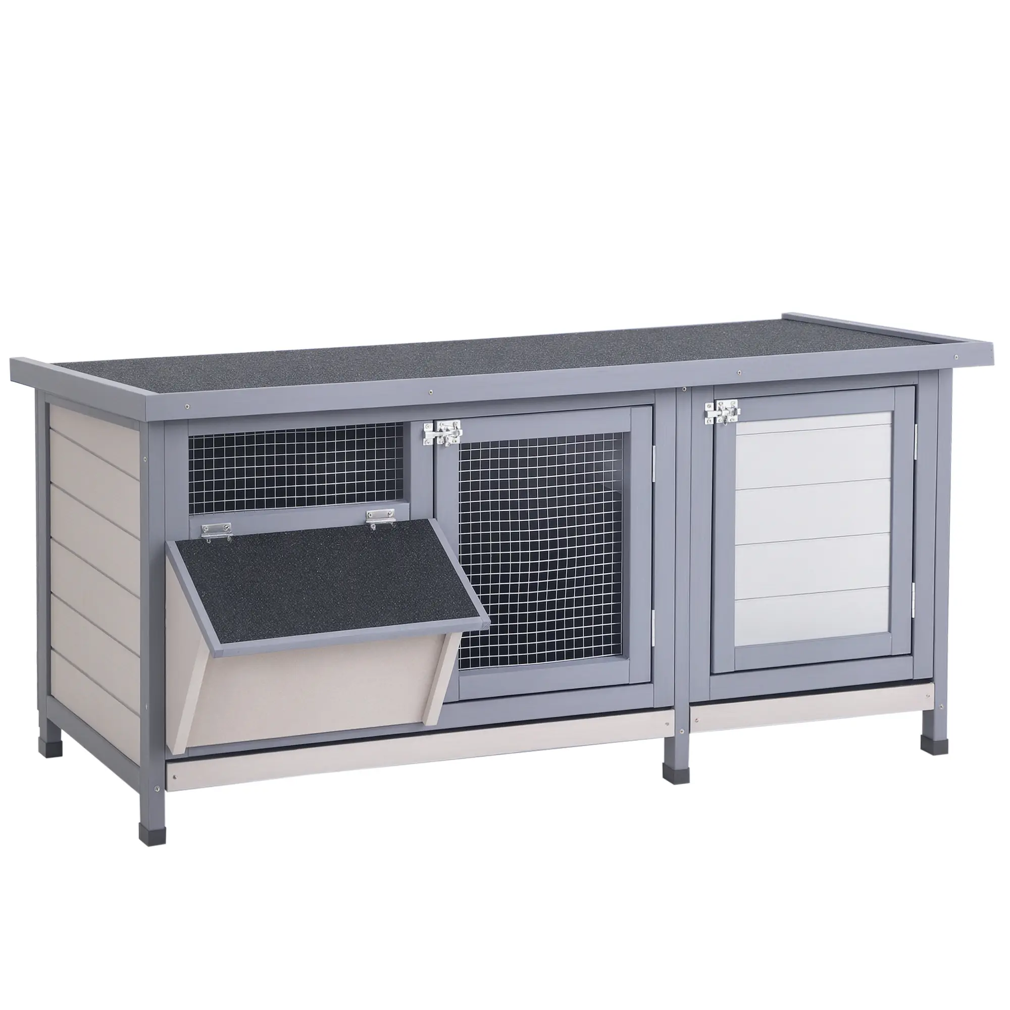 PawHut Wooden Rabbit Hutch Bunny Hutch Cage Guinea Pig with Waterproof Roof, No Leak Tray and Feeding Trough, Indoor/Outdoor, Natural