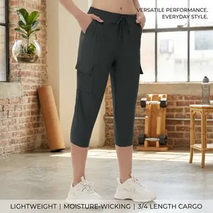 Women's Capri Cargo Joggers with Pockets - Summer Golf Pants for Vacation Travel Cruise Hawaii Outfits Beach Resort Wear, Comfortable Stretchy Lightweight Breathable Casual Lounge Activewear