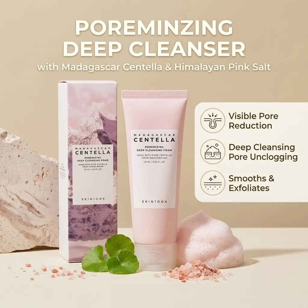 Poremizing Deep Cleansing Foam (4.22 fl.oz/125ml) - Skin Repair, Pore-Clogging Removal, Smoothing, Exfoliation with Centella Asiatica Extract & Himalayan Pink Salt