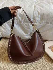 Women's PU Rivet Shoulder Bag, Large Capacity Modern Style Stylish Crossbody Bag, Fashionable Versatile Single-Shoulder Handbag, Hobo Crossbody Bags, Handbag Shoulder Purse