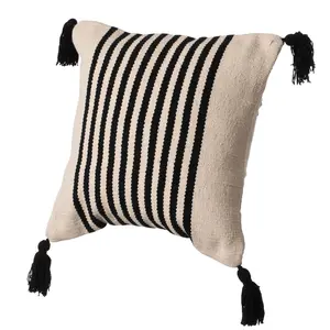 360 stand 16in Square 100% Cotton Handwoven Artisan Throw Pillow Cover with Striped Lines & Filler, Black, Bohemian Rustic Touch Cushion Cover
