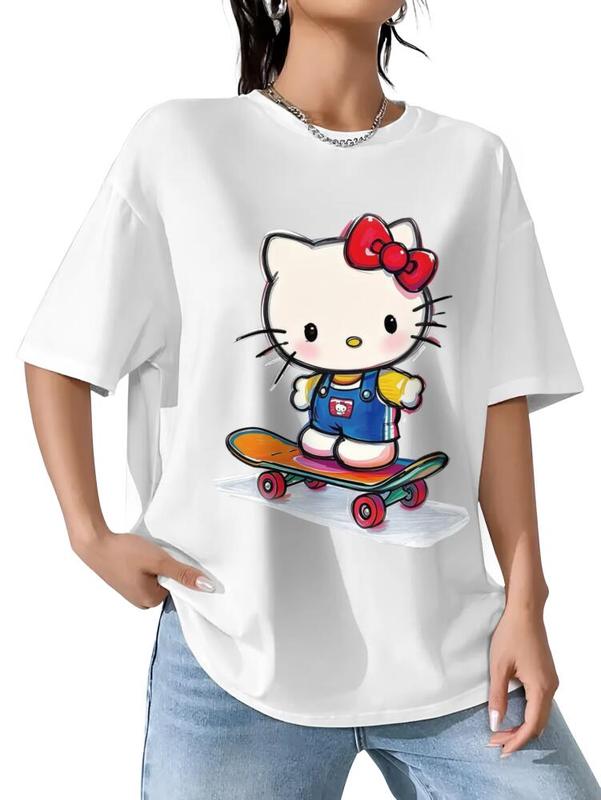 Sanrio Skateboard Hello Kitty Graffiti Tee Red T-Shirt with Cartoon Character Design for Fans of Sanrio Characters