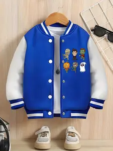 Boys' Halloween Pumpkin Cartoon Skull Print Jacket, Comfortable Casual Sports Coat, Fitted Style for Spring & Fall