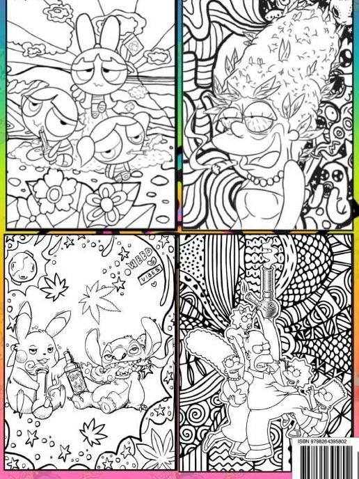 Stoner Coloring Book: 53+ Trippy Psychedelic Stoner 420 Coloring Pages For Adults With Many Favorite Characters For Stress Relief And Relaxation Paperback