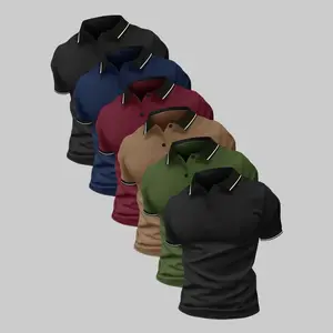 Veldtholos Men's 6-Pack Dry Fit Moisture-Wicking Fabric Polo Collar Shirt Menswear Stylish Ribbed Sleeve