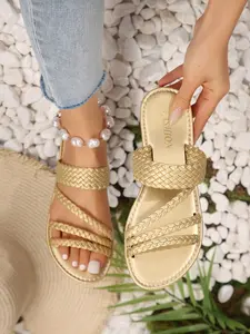 Women's Flat Woven Strap Sandals, Braided Strap Sandals, Wide Band Design, Casual Comfortable Lightweight Elegant, Perfect for Party Outdoor Beach Wear