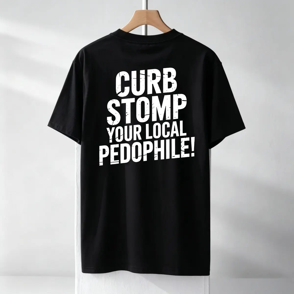 "CURB STOMP YOUR LOCAL PEDOPHILE" Printed Men's T-shirt Graphic Tee, Gift For Him,  Menswear Cotton Top Casual Crewneck Unisex, Birthday,  T-shirt, Streetwear