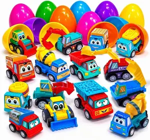 8 Pack Colorful Prefilled Easter Eggs Bulk with Toys - Mini Car Set Construction Engineering Vehicles Pull-Back Cars. Plastic Easter Eggs Filled, Basket Fillers, Party Favors, Boys Goodie Bags