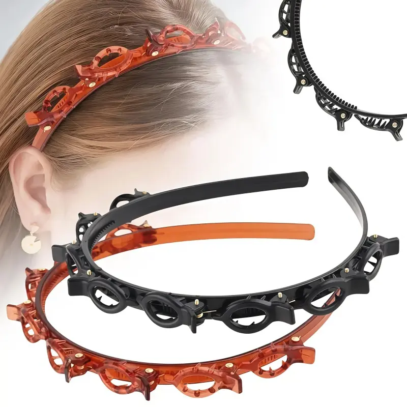 2-Pack Bang Clips, Multi-Functional Hair Ties with Clips, Women's Tooth-Style Hair Band Braid Tool, Stylish Minimalist Braiding Tool, Women's Everyday Fashion Accessories