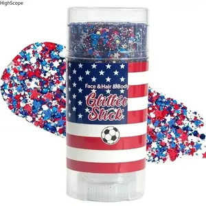 Red White Blue 4th of July Glitter Stick, Long Lasting Shimmer Gel Makeup, Perfect for Independence Day Parade BBQ Party Rave Fireworks Festival