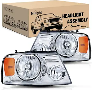 Nilight 2004 2005 2006 2007 2008 F150 Headlights, headlight assembly for 2006 Lincoln Mark LT Chrome Housing Amber Reflector,Headlight Assembly Replacement kit