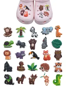 Kids' Cartoon Animal Shoe Charms Set, Owl Monkey Sloth Turtle Fox Crocodile Zebra Parrot Elephant Hedgehog Giraffe Designs
