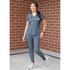 Modern V-Neck Scrub Top by Adar XXS-3XL /  Heather Navy