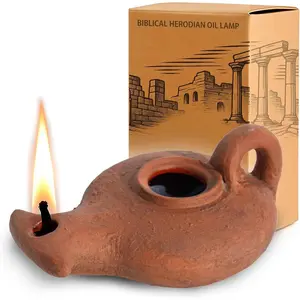 Biblical Herodian Oil Lamp with Handle – Glazed Clay Replica in Gift Box with Certificate of Authenticity - Holy Land Judaica & Christian Gift