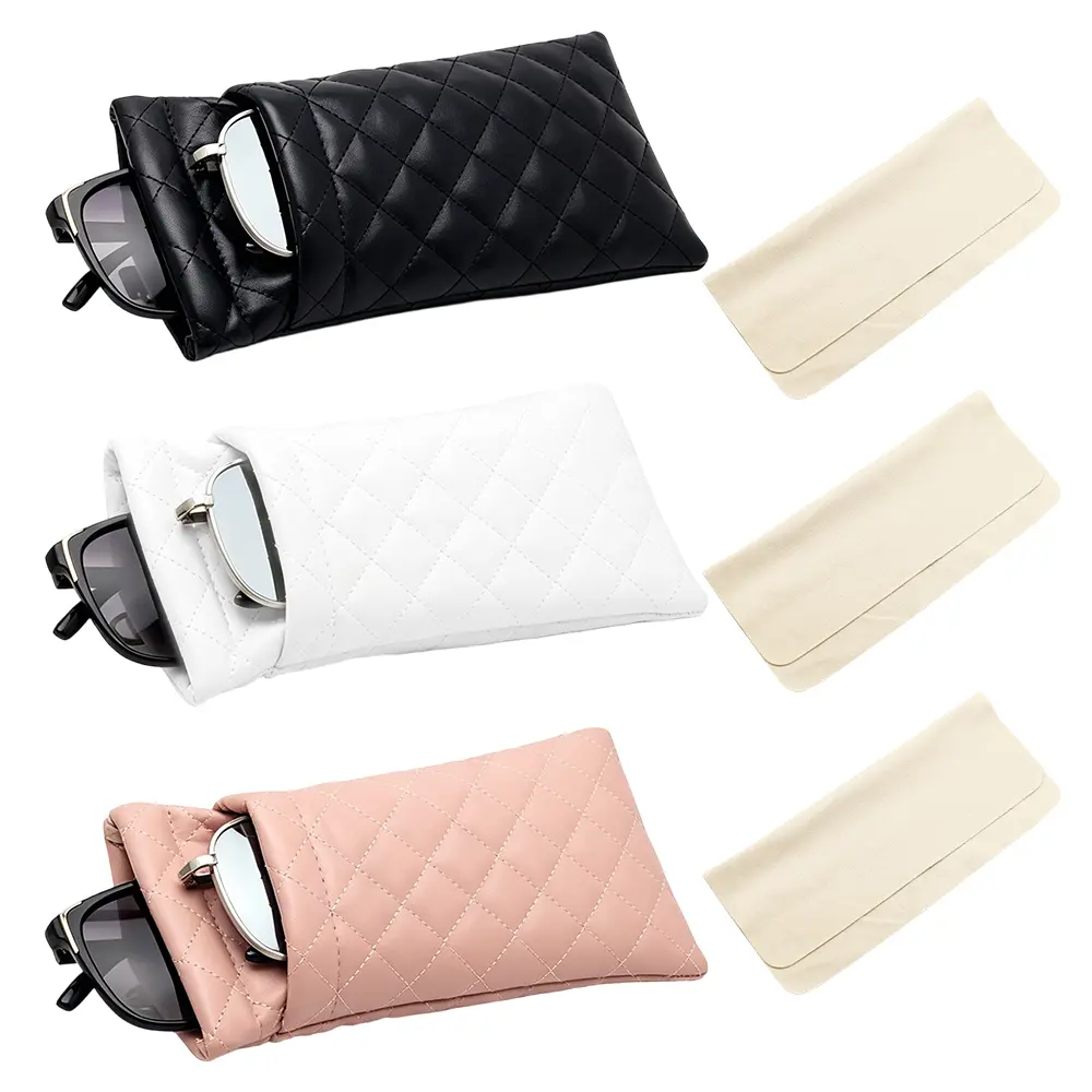3Pcs Double Squeeze Top Glasses Pouch, Portable Leather Soft Sunglasses Case Anti-Scratch Eyeglasses Bag Goggles Sleeve - Home Improvement.