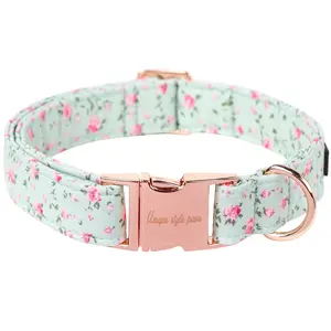 Unique style paws Dog Collar Metal Buckle Green Flowers Collar Gift Durable Cute Collar for Small Medium Large Boys Girls Dogs Walking Harness