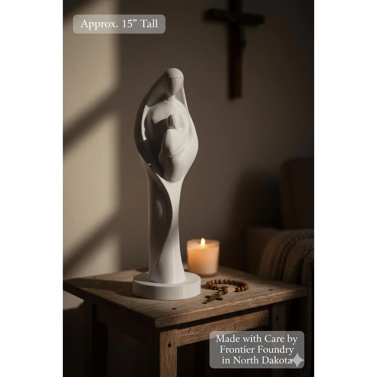 3D Printed Mary and Child Statue: Modern Religious Decor (15 inch Tall)