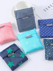 Portable Eco-Friendly Shopping Bag, Oxford Cloth Foldable Handbag, Striped Pattern, Casual Style, All Seasons Use, Reusable Shopping Bags