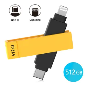 iXflash 512GB Lightning & USB C 3.2 Photo Stick Flash Drive for iPhone, iPad, Mac, & PC - Black/Yellow