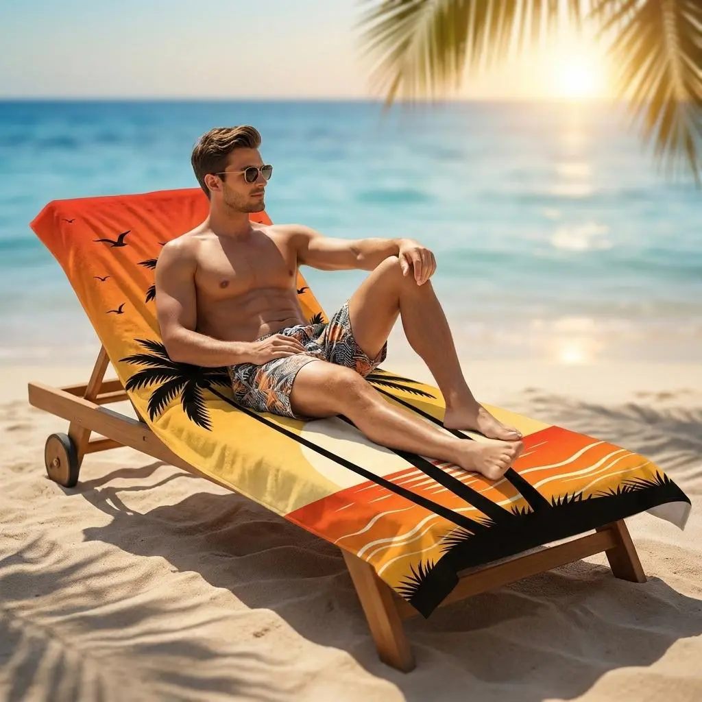 Sunset Palm Tree Bird Printed Quick-Drying Microfiber Beach Towel Picnic Mat, Lightweight Anti-Sand Super Absorbent Towel, Multi-Purpose for Beach Mat, Bath Towel, Summer Vacation, Swimming Pool, Outdoor Travel, Camping Trip