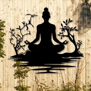 Meditation Buddha Silhouette Wall Decor, Lotus Yoga Pose Design Wall Art, Wall Decor for Home Living Room Bedroom Office Outdoor Garden, Poster