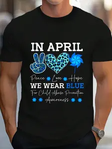 100% Cotton April Wear Blue Child Abuse Prevention Child Abuse Awareness T-Shirt Women's Men's Graphic Tee Crew Neck summer vacation Tops