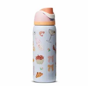 Owala FreeSip 32oz Stainless Steel Water Bottle Coastal Icons Print 24hr Cold Retention Leak Resistant Insulated Tumbler with Built In Straw