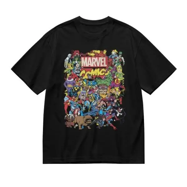 Marvel Character Collage Graphic T Shirt Soft Cotton Oversized Streetwear With Classic Marvel Heroes And Villains Retro Comic Print Casual Top