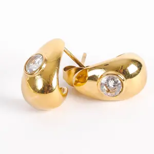 Solitaire Huggies Waterproof Sculptural Stone Gold Huggie Earrings